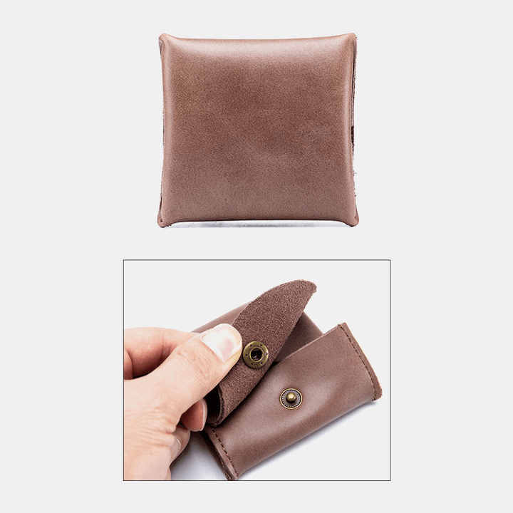 Women Genuine Leather Mini Retro Coin Bag Small Storage Bag Earphone Bag - MRSLM
