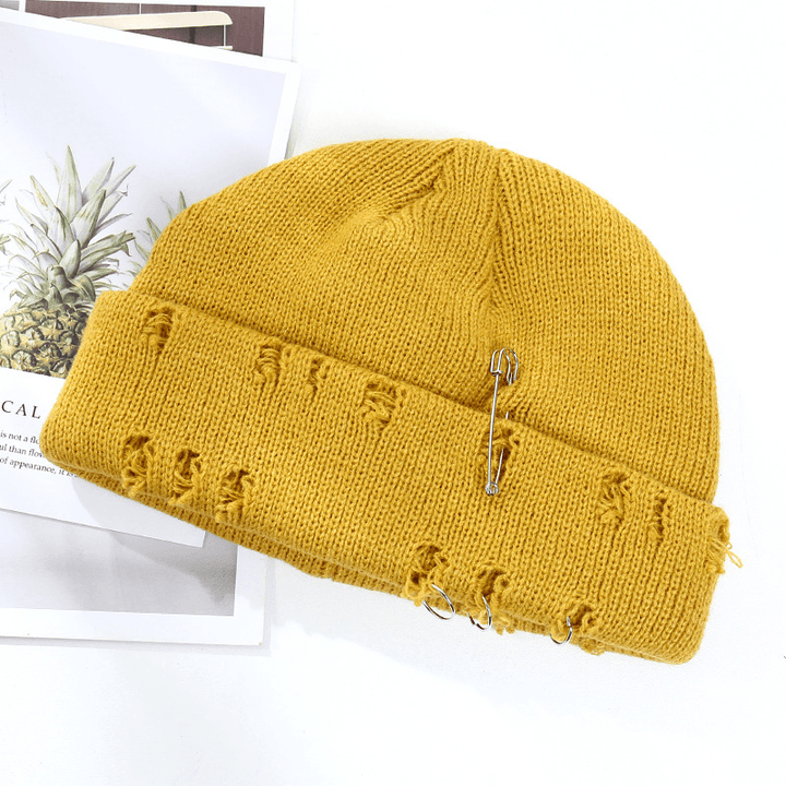 Trendy Ring Pin Hip Hop Woolen Hat for Men and Women Knitted - MRSLM