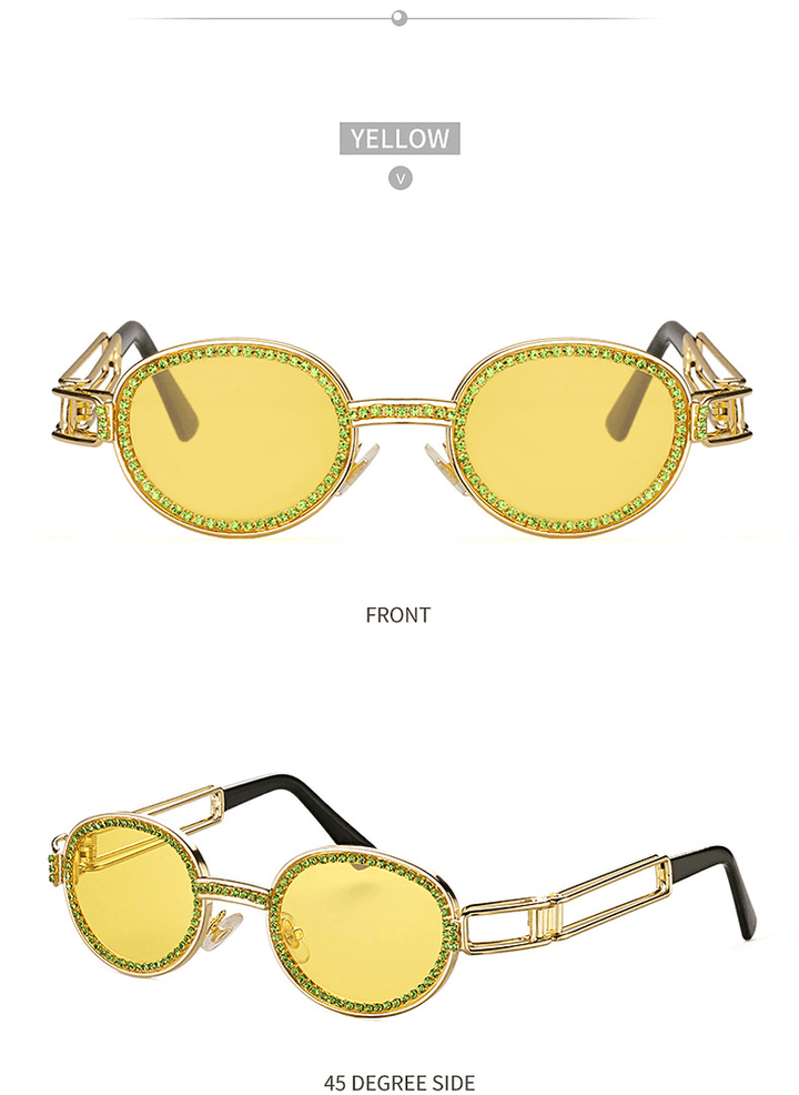 Diamond-Studded Sunglasses Women Fashion Steampunk round Frame - MRSLM