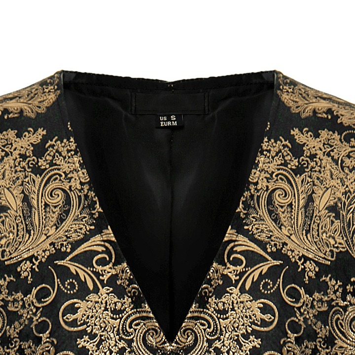 Mens Gold Floral Dress Vest Fit Printing Casual Suit Vest - MRSLM