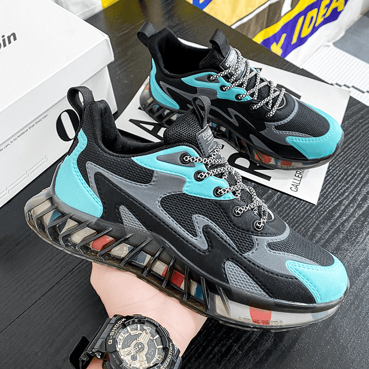 Men Breathable Soft Jelly Sole Mesh Splicing Color Crush Casual Sports Sneakers - MRSLM