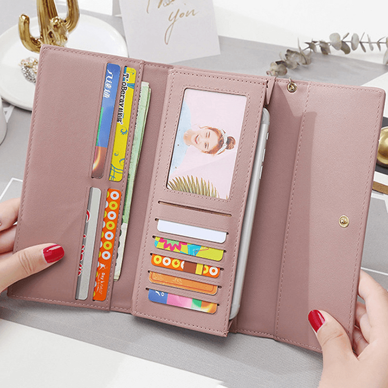 Women Fashion Phone Bag Artificial Leather Multi-Functional Long Wallet 9 Card Slots Clutch Bag - MRSLM