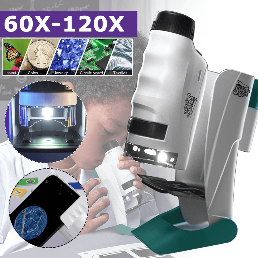 60X-120X Handheld Microscope Magnifier Camera with Leds and Stand for Kids - MRSLM