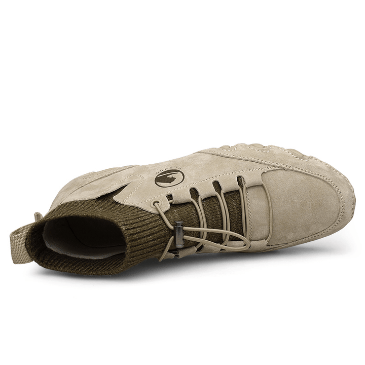 Menico Men Pigskin Leather Soft Non Slip Handmade Stitching Knitted Sock Ankle Boots - MRSLM