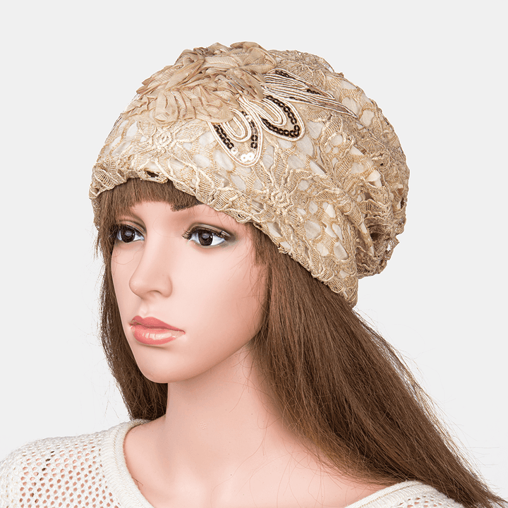 Knitting Cutout Caps Flowers Beanie Embossed - MRSLM