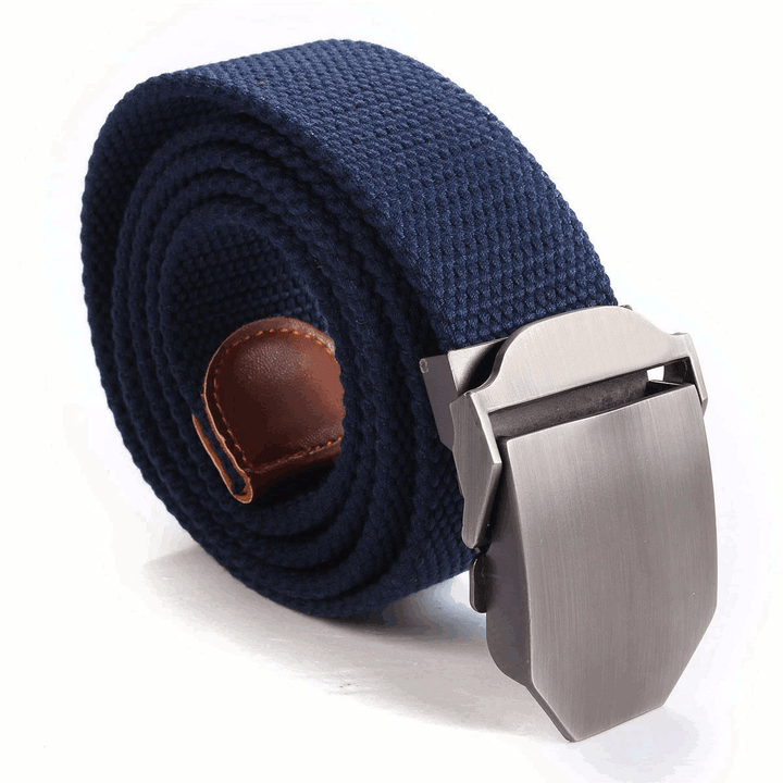 Mens Canvas Military Style Belt Outdoor Leisure Adjustable Slider Buckle Weave Web Waistband - MRSLM