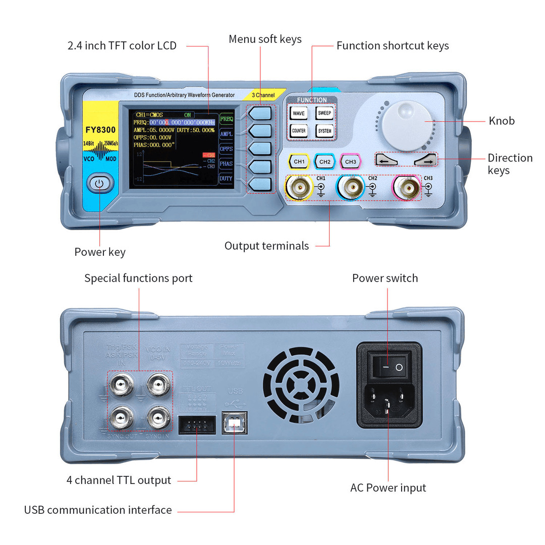 Fy8300-10Mhz/30Mhz/60Mhz Fully Numerical Control Three+Four Channel Function/Arbitrary Waveform Signal Generatorgenerator Signal-Source-Frequency-Counter DDS Three-Channel Signal Generator - MRSLM