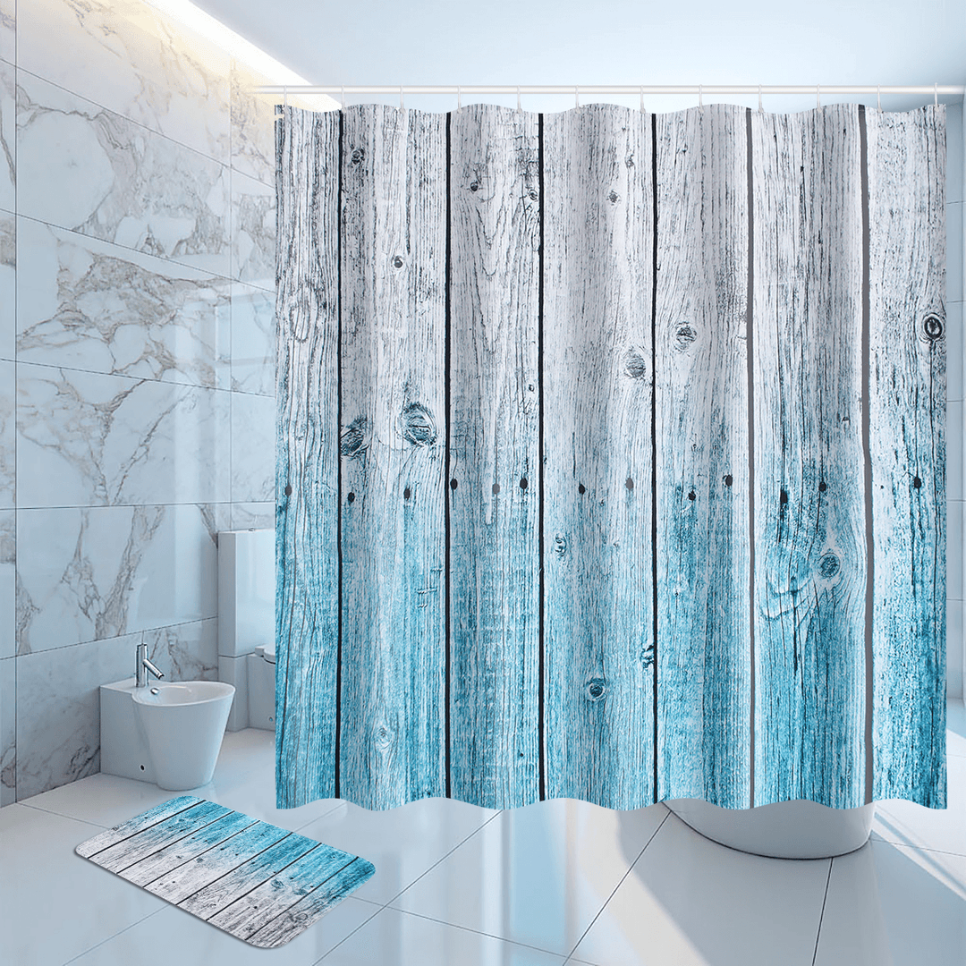 Rustic Wood Panel Shower Curtain 12 Hook Bathroom Waterproof Fabric Bathroom - MRSLM