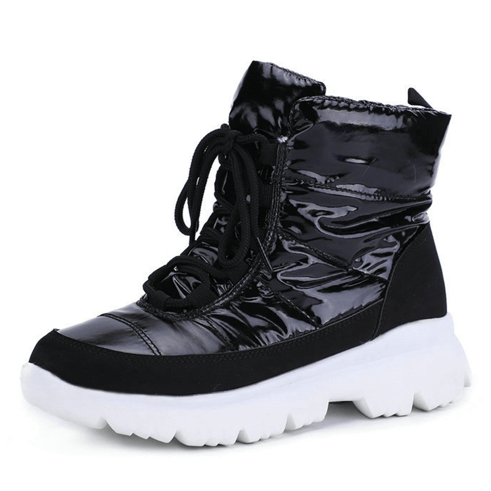 Women Comfy Warm Lining Waterproof Lace up Short Snow Boots - MRSLM