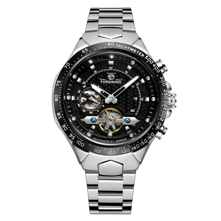 FORSINING FSG8204 Fashion Men Automatic Watch Luminous Display Waterproof Stainless Steel Strap Mechanical Watch - MRSLM