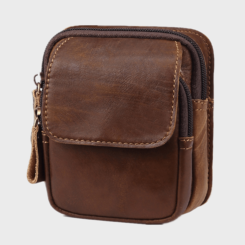 Men Genuine Leather Retro Business Leather Sport 4.7 Inch Phone Bag Waist Bag with Belt Loop - MRSLM