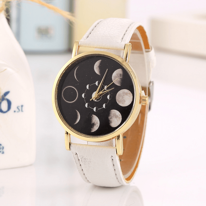 Solar Moon Phase Lunar Eclipse Unisex Watch Leather Strap Quartz Watch for Women Men - MRSLM