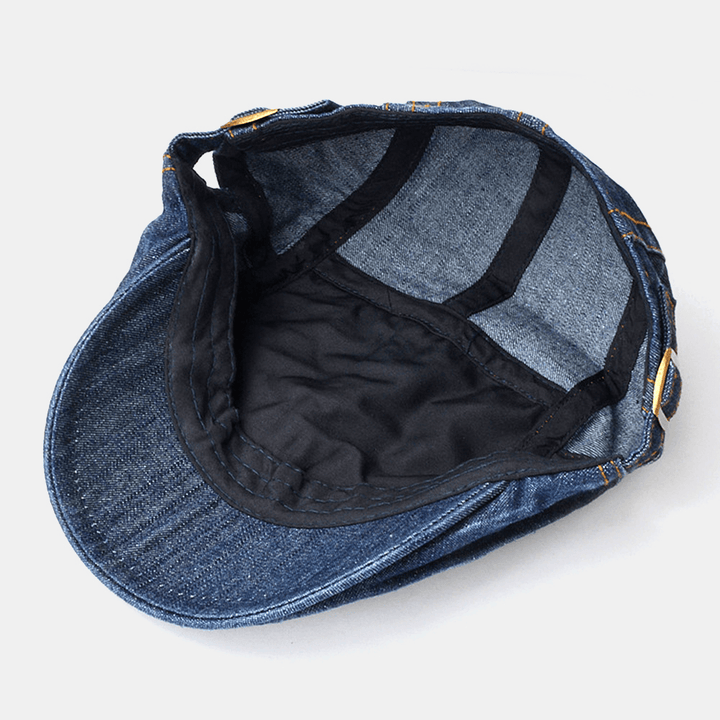 Unisex Denim Lattice Pattern Outdoor Casual Wild Forward Hat Beret Cap Flat Hat - MRSLM