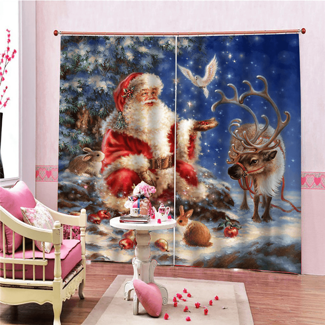 132*160Cm Christmas Printed Curtains Blackout Window Curtains for Living Room Christmas Decoration - MRSLM