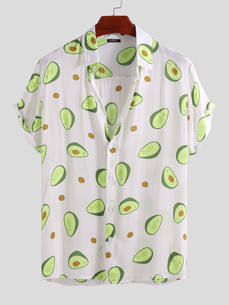 Mens Avocado Printed Summer Hawaiian Style Casual Vacation Fashion Shirts - MRSLM