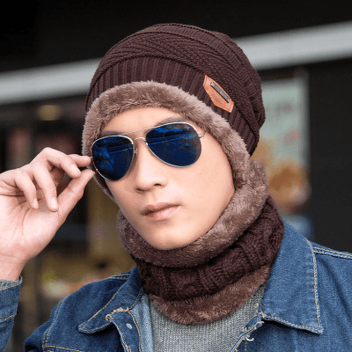 Knitted Wool Cap and Velvet Padded Hood [Hat Collar] Two-Piece Suit Beanie - MRSLM