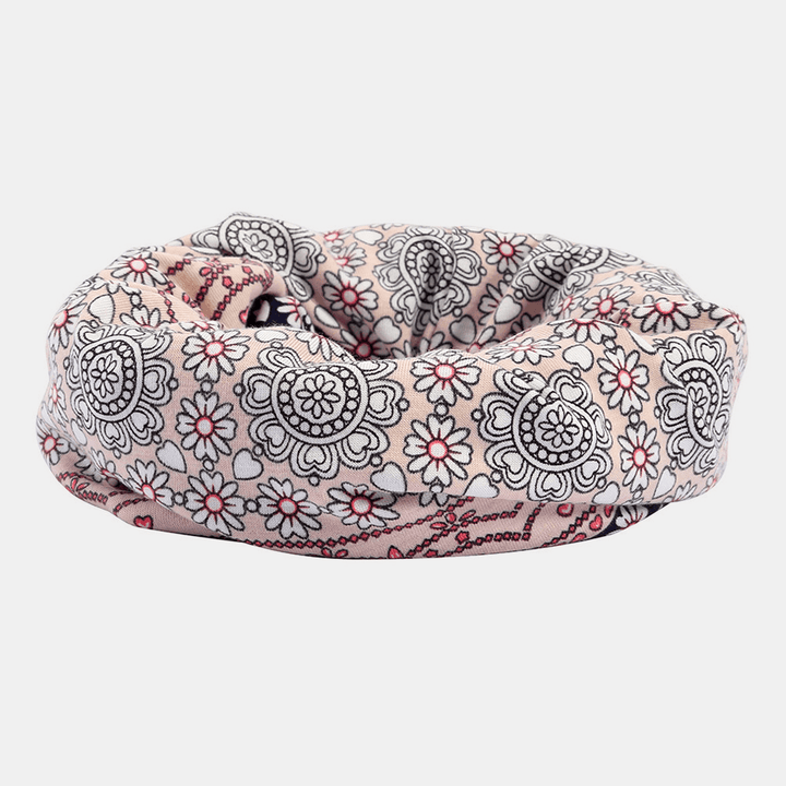 Women Full Cotton Non-Allergenic Baotou Hat Bib Fashion Flower Printed Autumn Winter plus Velvet Warm Scarf Beanie Hat - MRSLM