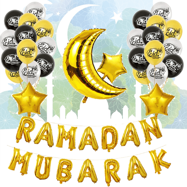 Eid Ramadan Mubarak Letter Pentagram Moon Party Foil Balloon Decoration Set - MRSLM