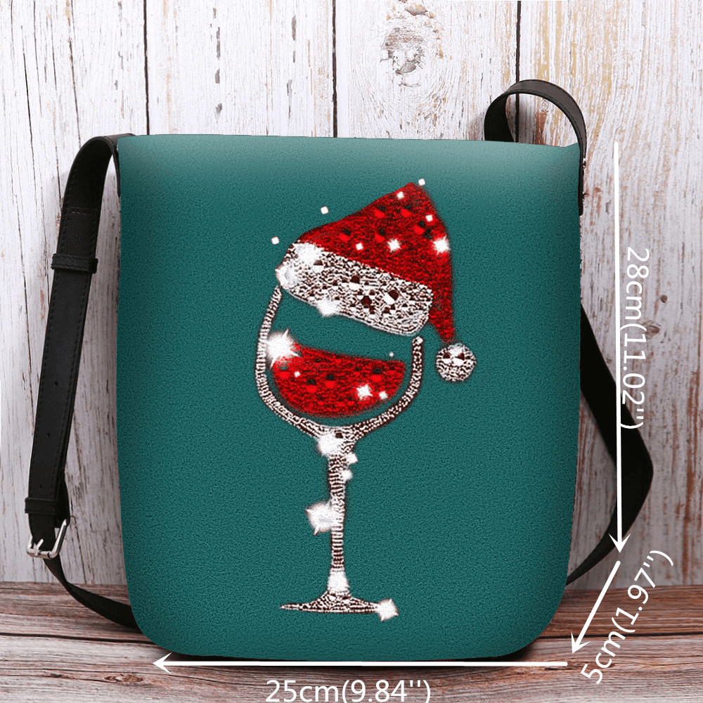 Women Felt Ladies Christmas Hat Glass Cup Casual Outdoor Crossbody Bag Shoulder Bag - MRSLM