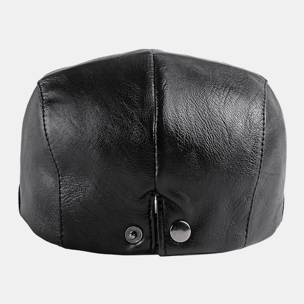 Men Faux Leather Retro Solid Color British Style Forward Hat Beret Hat - MRSLM