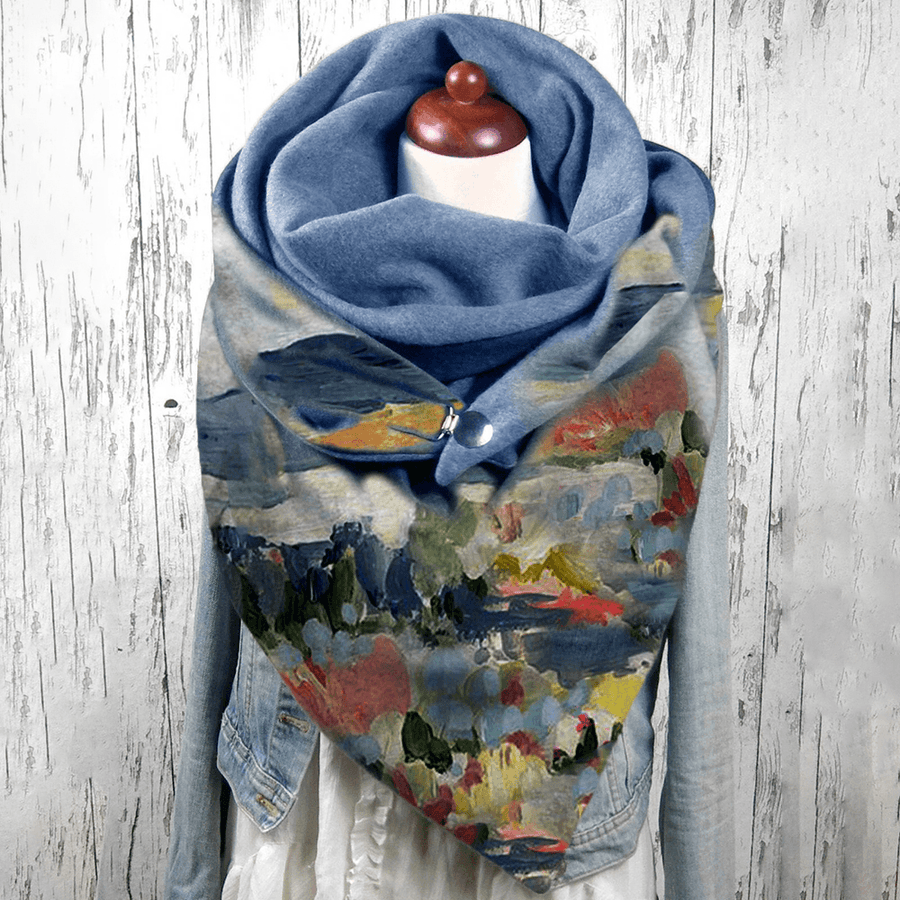 Women Graffiti Oil Painting Print Pattern Multicolor Soft Personality Neck Protection Keep Warm Scarf - MRSLM