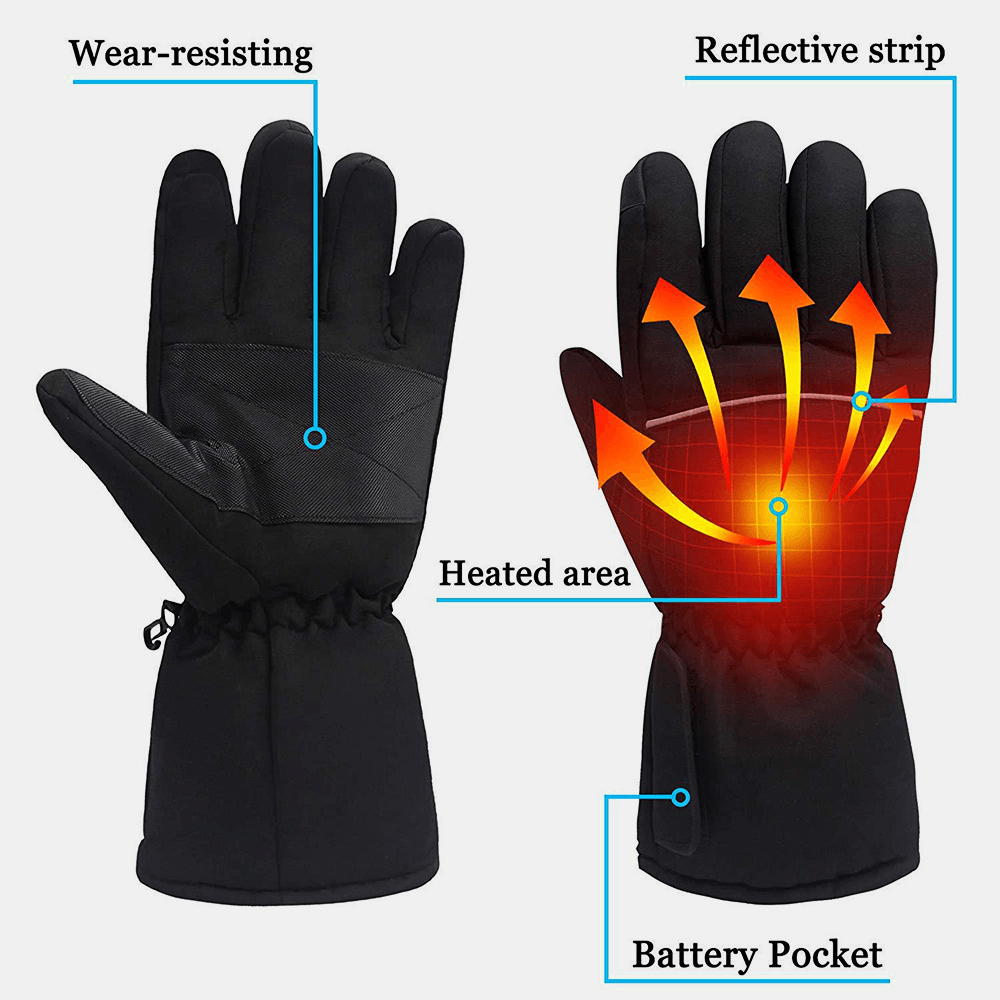 Unisex Touchscreen Battery Heated Windproof Warm Full-Finger Heating Gloves - MRSLM