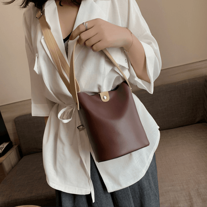 3.8L Women PU Leather Bucket Bag Portable Handbag Leisure Shoulder Bag Outdoor Travel - MRSLM