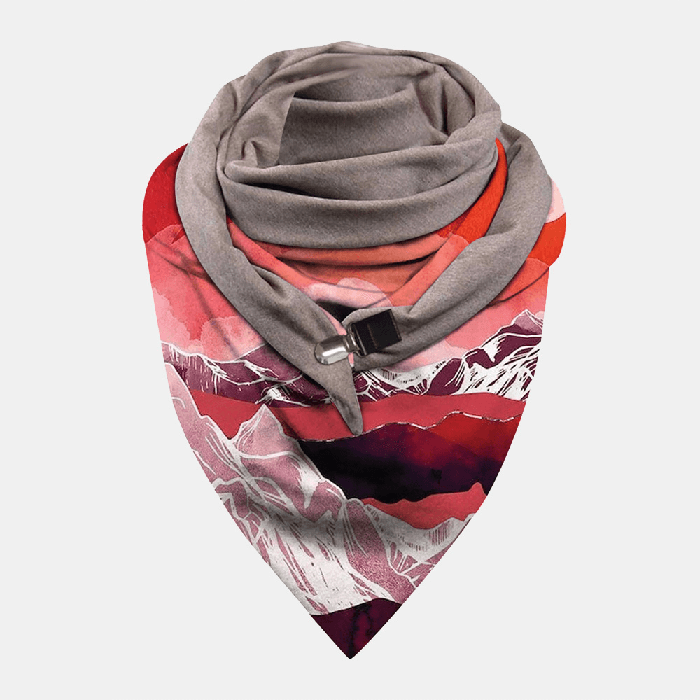 Women Multi-Purpose Colored Landscape Printing Scarf Triangle Autumn Winter Warm Soft Button Scarf Scarves - MRSLM