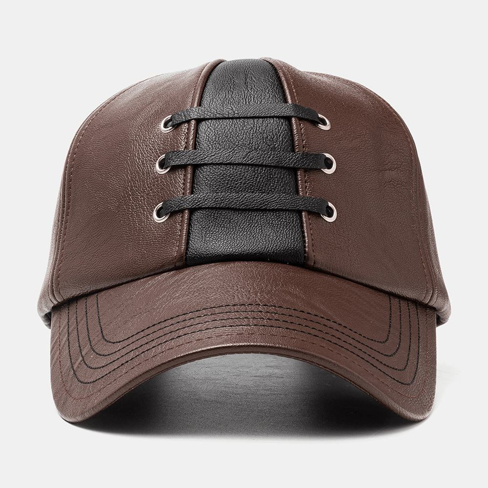 Collrown Men'S PU Leather Woven Hat Baseball Cap Warm Hats - MRSLM