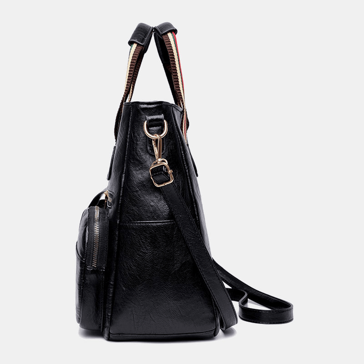 Women PU Leather Large Capacity Multi-Pocket Elegant Tote Crossbody Bags Shoulder Bag Handbag - MRSLM