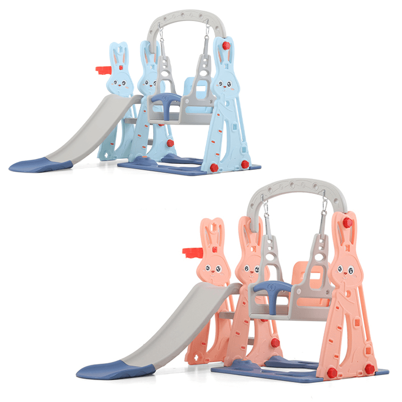 3-In-1 Children Slide Swing Chair Basketball Hoop Kids Game Toys Home Outdoor Garden - MRSLM