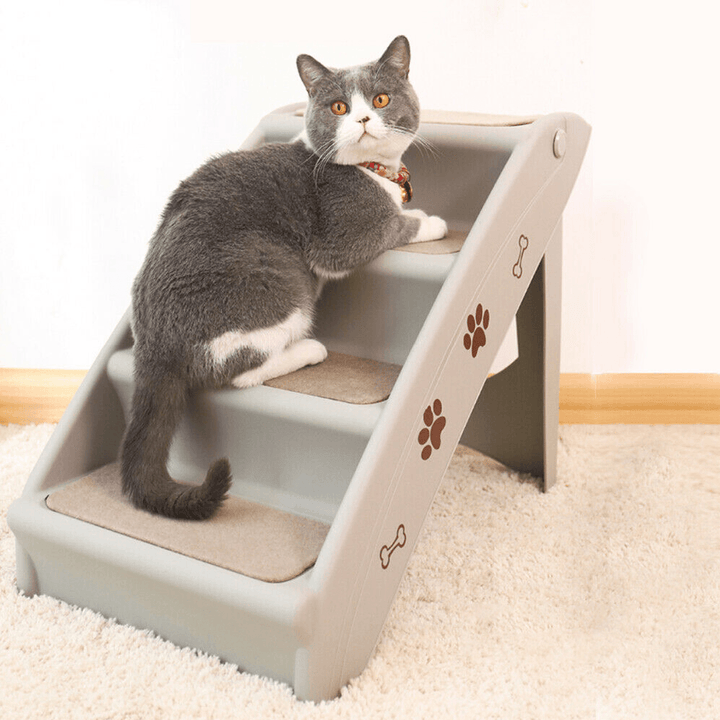 4 Steps Stairs for Small Dog Cat Dog House Pet Ramp Ladder Anti-Slip Removable Dogs Bed Pet Folding Stairs - MRSLM