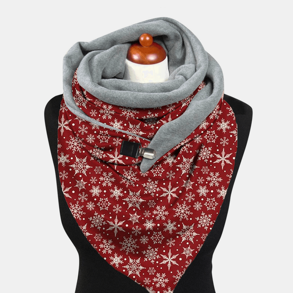 Women Lightweight Elegant Festive Christmas Snowflake Pattern Printed Thickened Warm Scarf Shawl - MRSLM