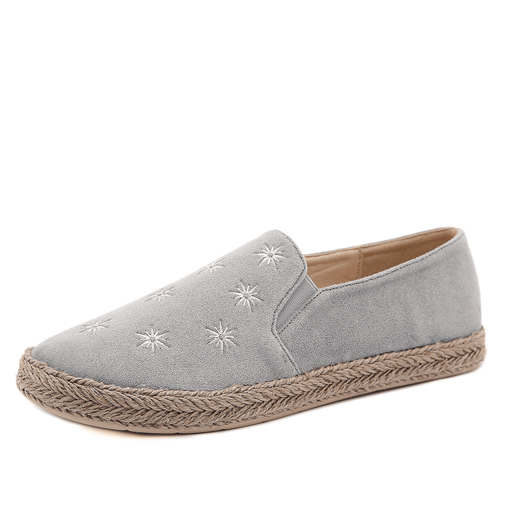 Women Casual Suede round Toe Star Embroidered Espadrilles Fisherman'S Flats Loafers - MRSLM