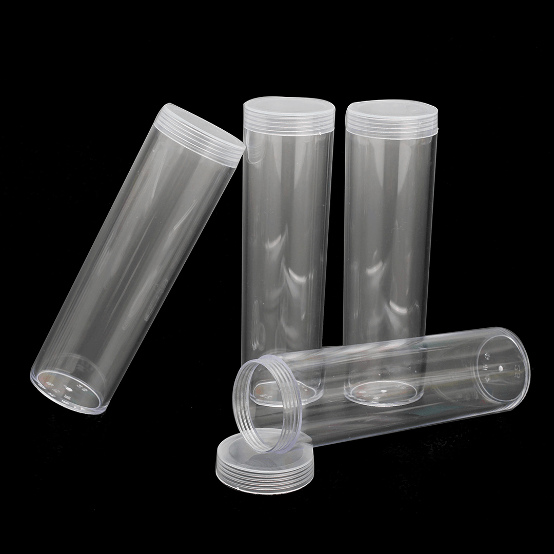 10Pcs/Set 25Mm round Clear Plastic Coin Tube Coin Holder Container for Quarter Dollar Storage Tube Screw - MRSLM