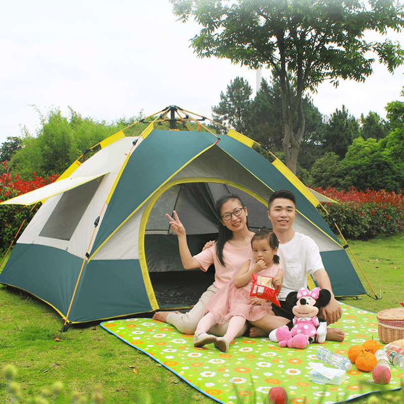 2-4 Person Fully Automatic Pop up Tent Camping Travel Family Tent Rainproof Windproof Sunshade Awning - MRSLM