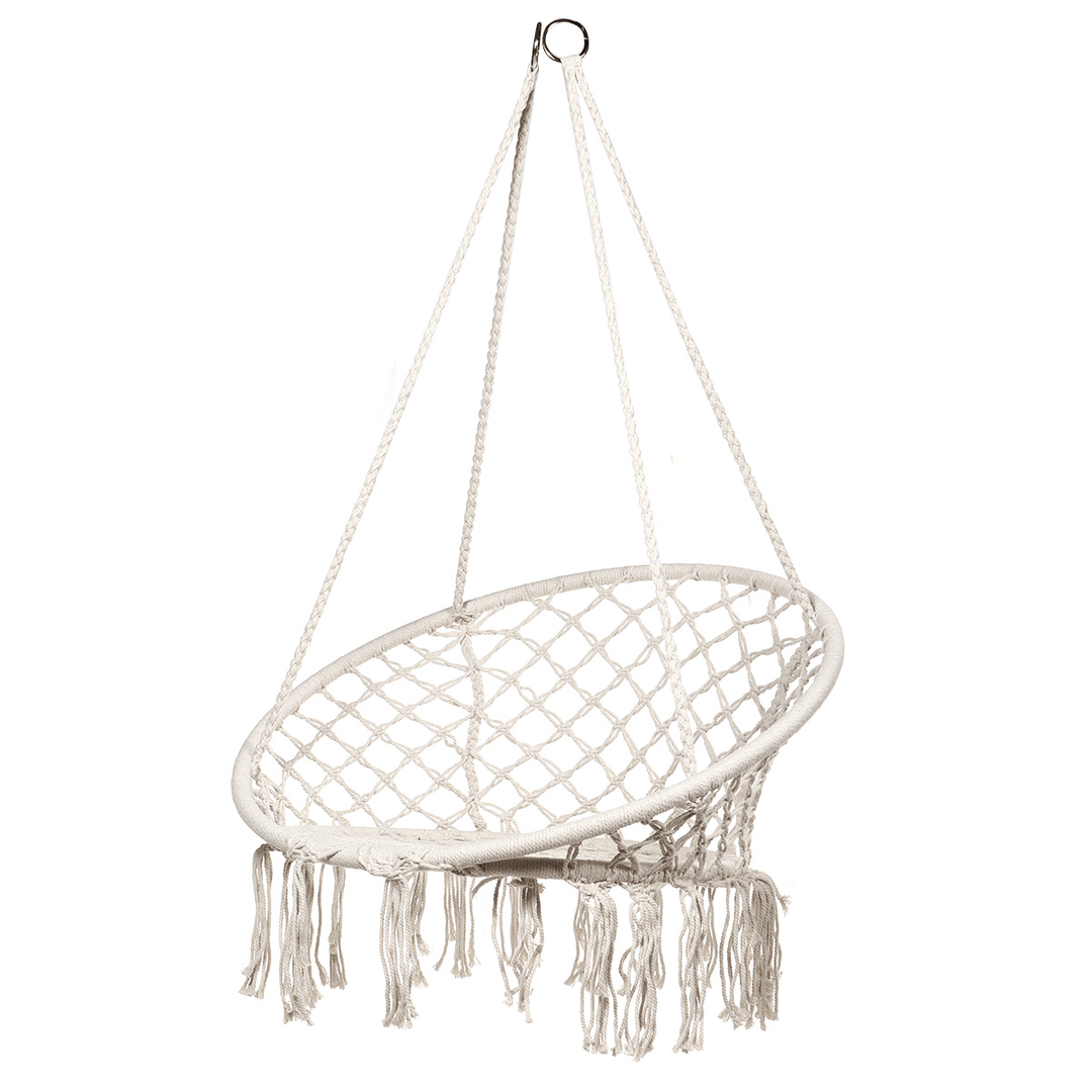 Hammock Chair Macrame Swing with Hanging Accessor, Handmade Knitted Hanging Cotton Rope Chair for Indoor/Outdoor - MRSLM