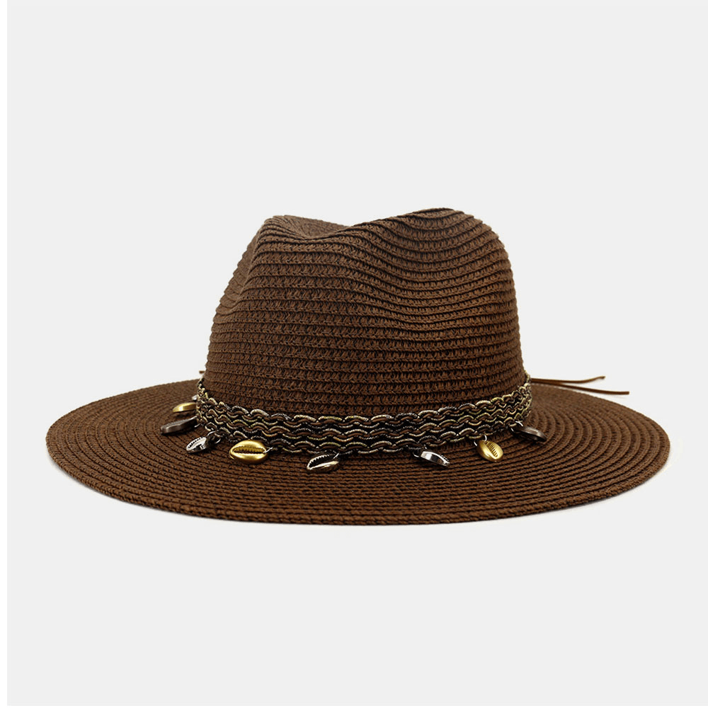 Unisex Sunscreen Travel Beach Sun Hat Elegant Seaside Wide Brim Jazz Hat Straw Hat - MRSLM