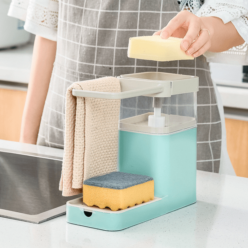 800ML Kitchen Soap Pump Dispenser Sponge Holder Cleaning Liquid Dispenser Container Press Soap Organizer for Kitchen Cleaner Tools - MRSLM