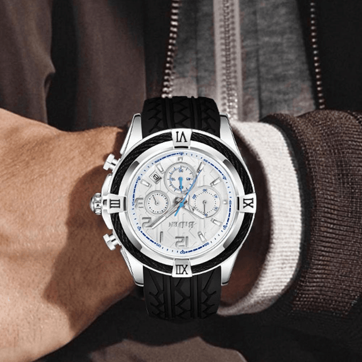 BIDEN 0316 Silicone Watch Band Men Wrist Watch Calendar Sport Quartz Watches - MRSLM