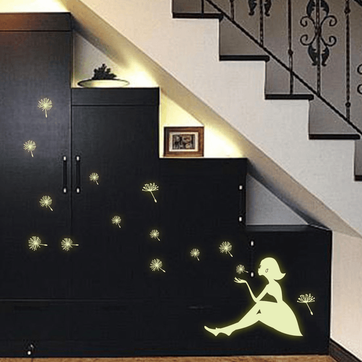 Dandelion Girl Stars Fluorescent Luminous Paste Stickers Night Light Living Room Decor Wall Sticker - MRSLM