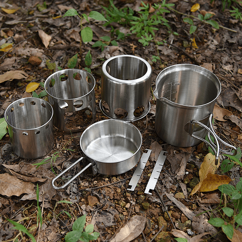 AOTU Camping Stove Set Portable Wood Burning Furnace Picnic Pot Portable Stainless Steel Cookware - MRSLM