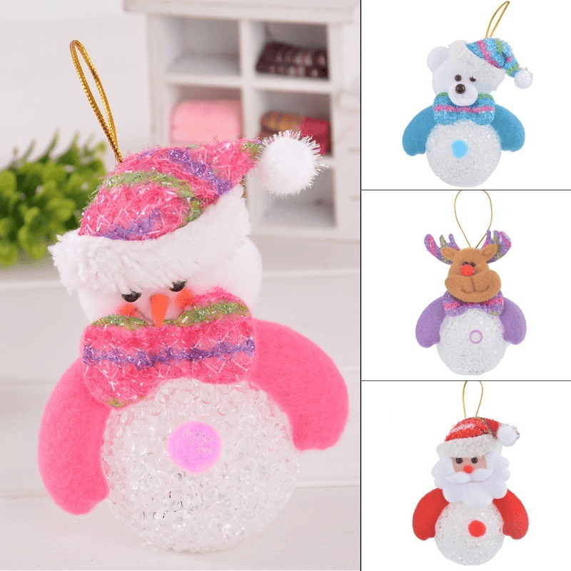 10*12CM Lovely Christmas Luminous Pendant Dolls Santa Claus/Snowman/Bear/Elk Christmas Home Decoration - MRSLM