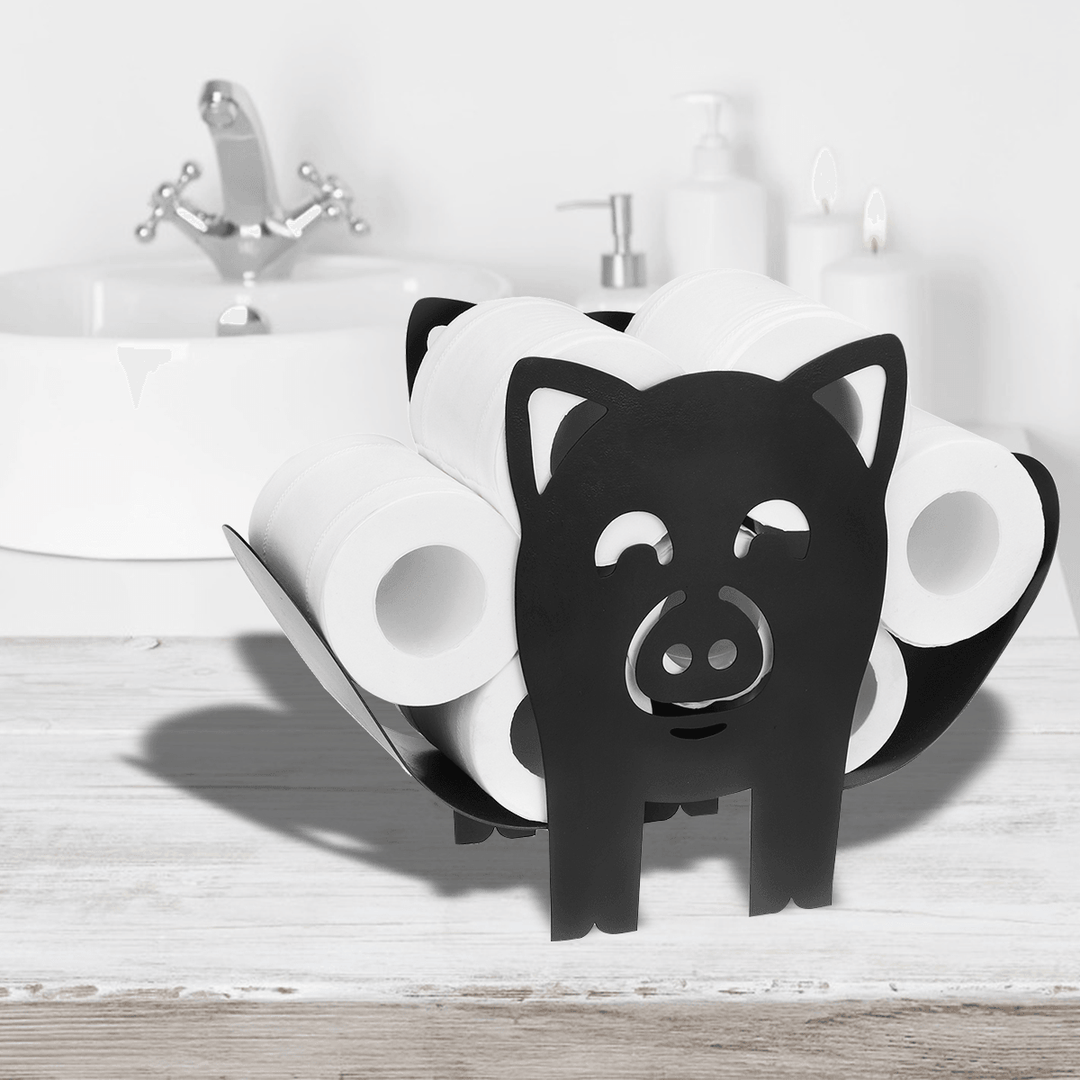 Black Toilet Paper Holder Metal Pig Shape Tissue Storage Rack - MRSLM