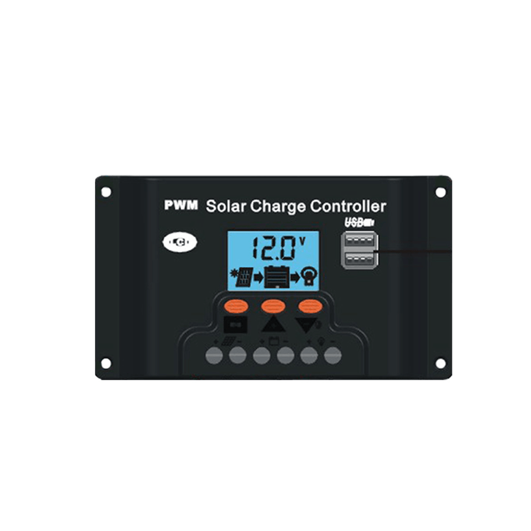 10/20/30A 12/24V Solar Charge Controller Dual USB LCD Display Solar Panel Controller Optical Control + Delay Adjustable - MRSLM