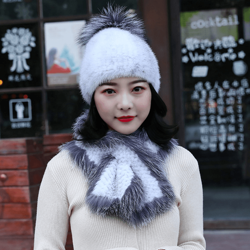 Women'S Warmth Fashion Mink Hat Scarf Thickening - MRSLM