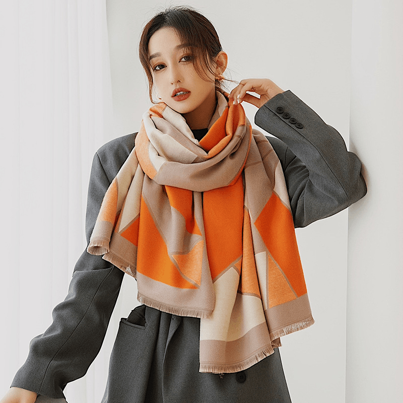 New Color-Blocking Warm with Double-Sided Imitation Cashmere Scarf - MRSLM