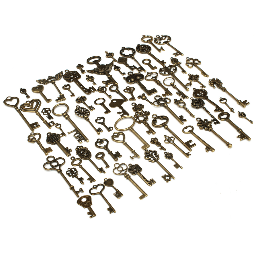 KING DO WAY 69PCS Vintage Bronze Key Pendant Necklace DIY Handmade Accessories Collection - MRSLM