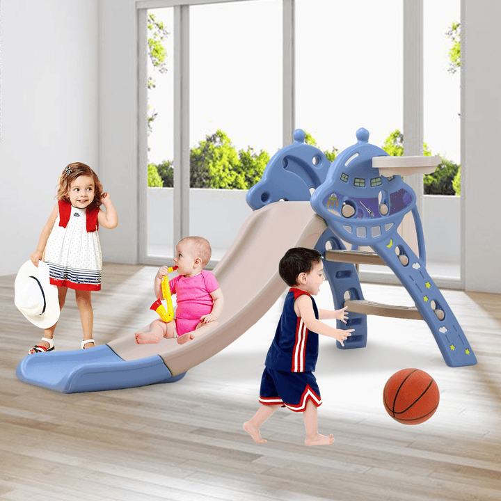 3 in 1 Toddler Slide and Swing Set Climber Slide Playset Equipped with Climbing Ladder Slide Basketball Hoop Christmas Gifts - MRSLM