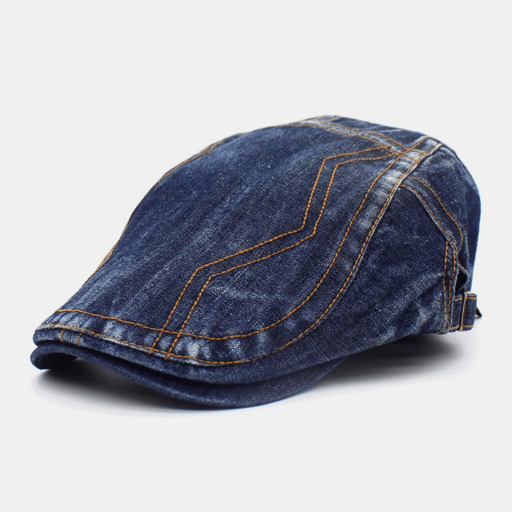 Unisex Washed Stitched Forward Hat Fahion Travel Outdoor Sunshade Beret Cap Embroidery Hat - MRSLM